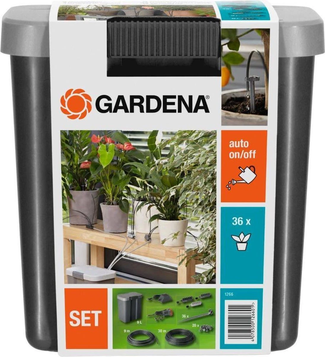 GARDENA Vakantiebewateringsset Duppelsysteem - Geschikt Voor 36 Potplanten - Incl. 9l Vat 1 GARDENA Vakantiebewateringsset Duppelsysteem - Geschikt Voor 36 Potplanten - Incl. 9l Vat