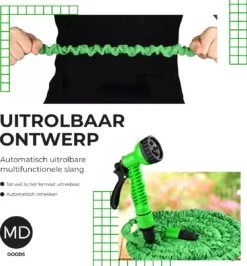 Uitrekbare Tuinslang Tot 15 Meter Van MD-goods ® - Tuinsproeier - Tuin Besproeien - Waterslang - Sproeikop - Groen - Flexibel Elastisch -Tuingereedschaps Winkel 1114x1200 1