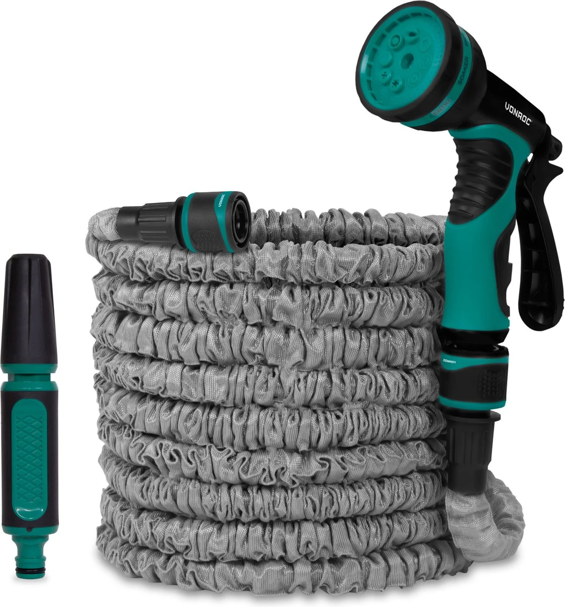 VONROC Tuinslang – Uitrekbare Tuinslang 20 Meter – Incl. Aansluitingen, Muursteun, Spuitstuk En Broespistool 1 VONROC Tuinslang – Uitrekbare Tuinslang 20 Meter – Incl. Aansluitingen, Muursteun, Spuitstuk En Broespistool