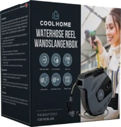 CoolHome - Wandslangenbox 20 Meter + 2 Meter - Tuinslang Met Haspel- Slangenhouder 180° Draaibaar - Tuinslanghaspel Zwart - Grijs -Tuingereedschaps Winkel 1146x1200 4