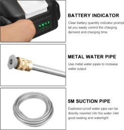 Merkloos Elektrische Accu-Hogedrukreiniger - 1.2mpa - Multifunctioneel Mondstuk - Draagbaar Oplaadbaar Snoerloos - Reinigingsspuitpistool - Met Rijke Accessoires - Voor Auto, Tuin, Terras, Raam - Zwart -Tuingereedschaps Winkel 1152x1200