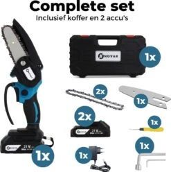 NovarGarden® Mini Kettingzaag NG1 - Met 2x Accu - Takkenzaag - Snoeizaag - Electrisch - Handzaag - Boomzaag - 21V -Tuingereedschaps Winkel 1193x1200 2
