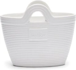 Riviera Maison Plantenbak Met Handvaten, Bloempot In Tas Vorm - RM Beach Bag Planter - Wit - Porselein