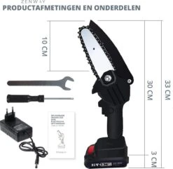 Zenway - Mini Kettingzaag - Snoeizaag - Kettingzaag - Kettingzaag Elektrisch Met 1 Accu- Inclusief Koffer - 1 Extra Accu - Zwart -Tuingereedschaps Winkel 1200x1169 6