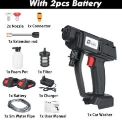 Merkloos Elektrische Accu-Hogedrukreiniger - 20Bar - Multifunctioneel Mondstuk - Draagbaar Oplaadbaar Snoerloos - Reinigingsspuitpistool - Met Rijke Accessoires - Voor Makita 18V-batterij - Voor Auto, Tuin, Terras, Raam (Zwart) -Tuingereedschaps Winkel 1200x1178 7