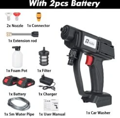 Merkloos Elektrische Accu-Hogedrukreiniger - 20Bar - Multifunctioneel Mondstuk - Draagbaar Oplaadbaar Snoerloos - Reinigingsspuitpistool - Met Rijke Accessoires - Voor Makita 18V-batterij - Voor Auto, Tuin, Terras, Raam (Zwart) -Tuingereedschaps Winkel 1200x1179 11