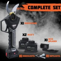 Reichlër® Elektrische Snoeischaar - 40 Mm Snijdiameter - 2x Accu - Anti-cut Functie - Heggenschaar - Takkenschaar - Zwart -Tuingereedschaps Winkel 1200x1195