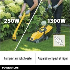 Powerplus POWXG6212T Elektrische Grasmaaier - Grasmachine Voor Kleine En Middelgrote Tuin - 1300W - Maaibreedte 320mm - Verstelbare Maaihoogte - 30L Opvangbak - Incl. Grastrimmer 250W -Tuingereedschaps Winkel 1200x1200 120