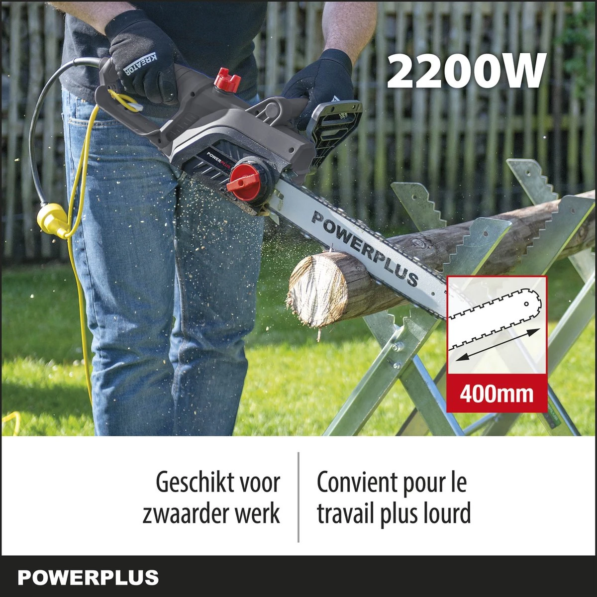 Powerplus POWEG10110 Elektrische Kettingzaag - 2200W - Zwaardlengte 400mm - Automatische Kettingsmering - Incl. 1x Ketting En 1x Zwaard 3 Powerplus POWEG10110 Elektrische Kettingzaag - 2200W - Zwaardlengte 400mm - Automatische Kettingsmering - Incl. 1x Ketting En 1x Zwaard - Afbeelding 3