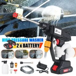 Merkloos Elektrische Accu-Hogedrukreiniger - 20Bar - Multifunctioneel Mondstuk - Draagbaar Oplaadbaar Snoerloos - Reinigingsspuitpistool - Met Rijke Accessoires - Voor Makita 18V-batterij - Voor Auto, Tuin, Terras, Raam (Zwart)