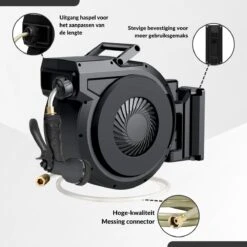 Buxibo - Wandslangenbox 20 Meter + 2 Meter - Tuinslang Met Haspel - 9 Sproei Standen - Slangenhouder 180° Draaibaar - Tuinslanghaspel Zwart+ Gratis Sproeier - Zwart -Tuingereedschaps Winkel 1200x1200 678