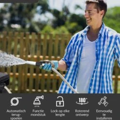 Buxibo - Wandslangenbox 20 Meter + 2 Meter - Tuinslang Met Haspel - 9 Sproei Standen - Slangenhouder 180° Draaibaar - Tuinslanghaspel Zwart+ Gratis Sproeier - Zwart -Tuingereedschaps Winkel 1200x1200 679