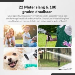 Buxibo - Wandslangenbox 20 Meter + 2 Meter - Tuinslang Met Haspel - 9 Sproei Standen - Slangenhouder 180° Draaibaar - Tuinslanghaspel Zwart+ Gratis Sproeier - Zwart -Tuingereedschaps Winkel 1200x1200 680