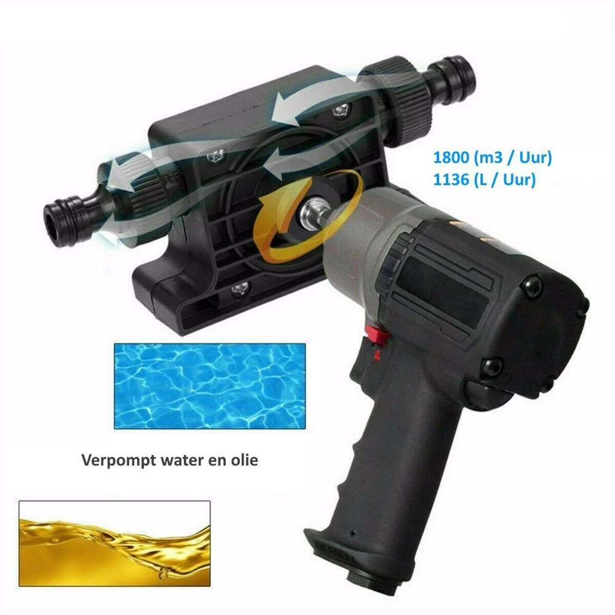 Waterpomp Voor Accuboor, Accutol Of Boormachine - Voorzetpomp - 1136 Liter / Uur - Boot Pomp Voor (Accu)boormachine Water Boorpomp 3 Waterpomp Voor Accuboor, Accutol Of Boormachine - Voorzetpomp - 1136 Liter / Uur - Boot Pomp Voor (Accu)boormachine Water Boorpomp - Afbeelding 3