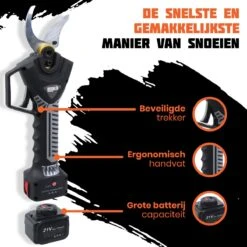 Reichlër® Elektrische Snoeischaar - 40 Mm Snijdiameter - 2x Accu - Anti-cut Functie - Heggenschaar - Takkenschaar - Zwart -Tuingereedschaps Winkel 1200x1200 8