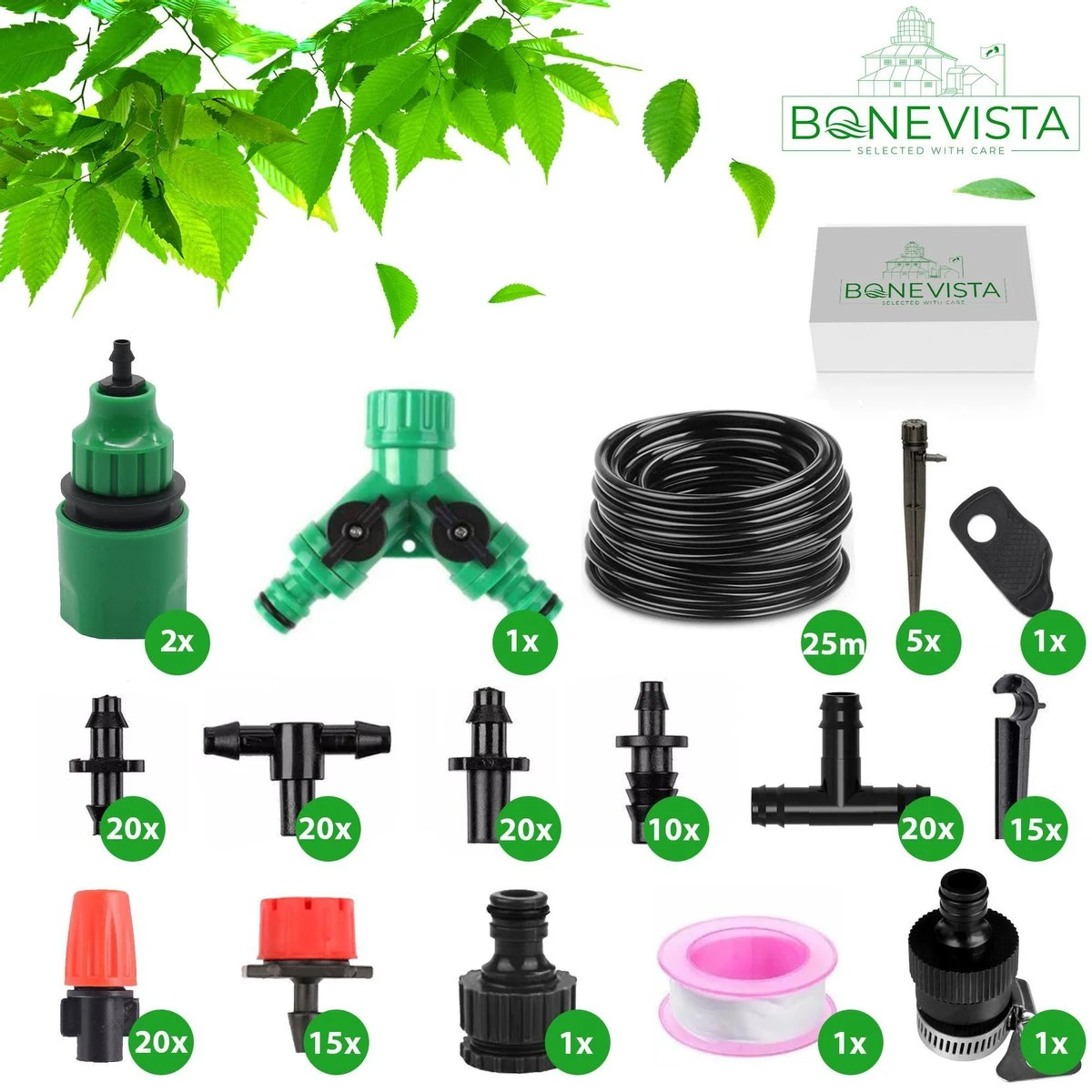 Bone Vista® 155 Stuks Water Druppelslang Irrigatiesysteem Tuin – Bewateringssysteem & Druppelsysteem 2 Bone Vista® 155 Stuks Water Druppelslang Irrigatiesysteem Tuin – Bewateringssysteem & Druppelsysteem - Afbeelding 2