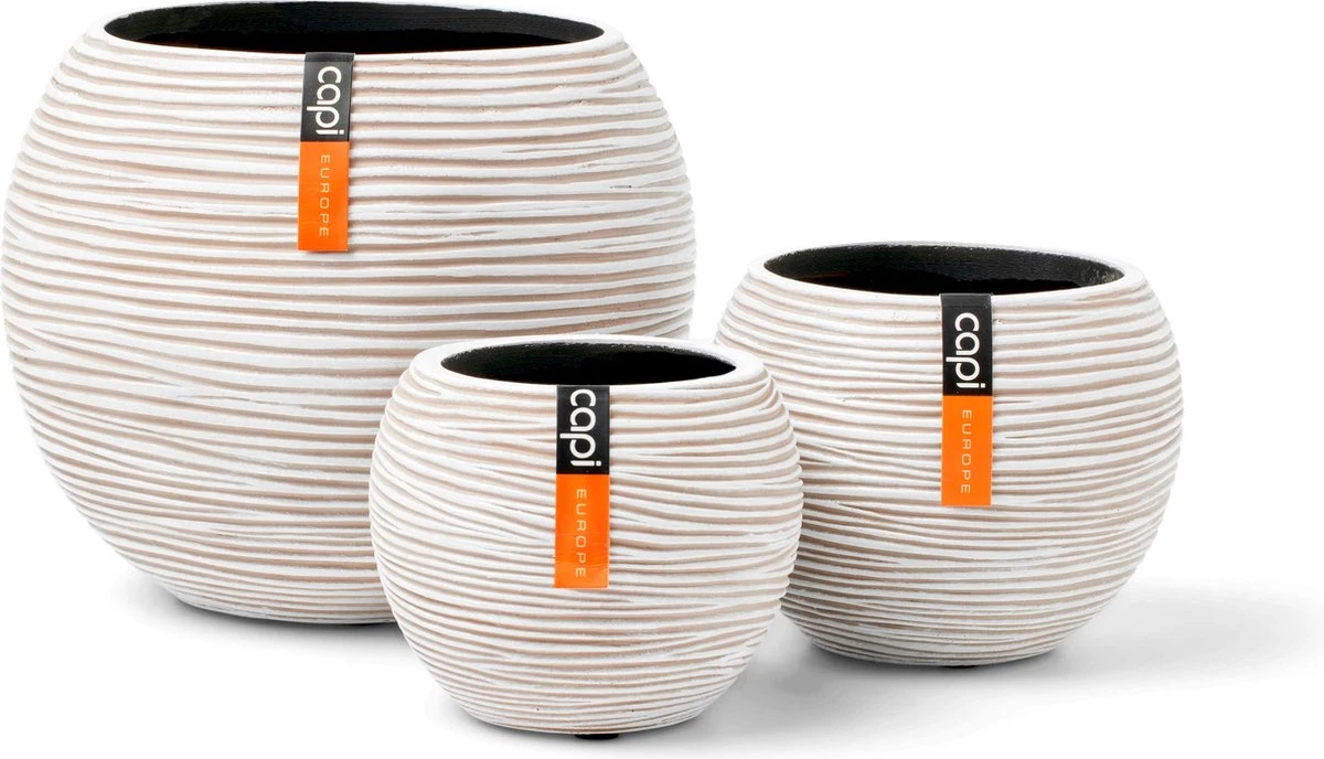 Capi Europe - Set Van 3 - Bloempot Binnen - Rib Ivoor 1 Capi Europe - Set Van 3 - Bloempot Binnen - Rib Ivoor