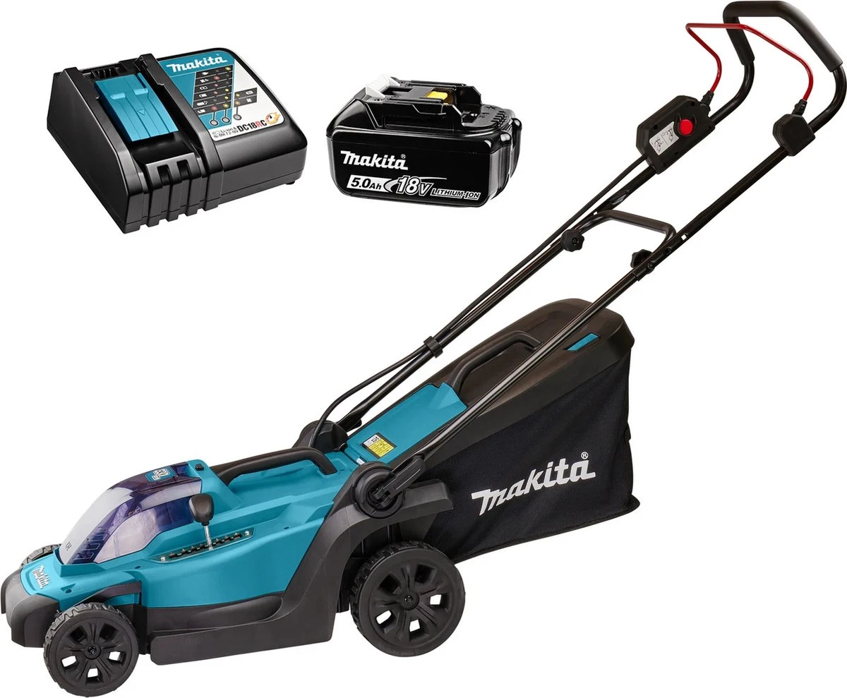 Makita DLM330RT LXT 18 V Accu Grasmaaier | 33 Cm | 5.0 Ah Accu + Snellader | In Doos 1 Makita DLM330RT LXT 18 V Accu Grasmaaier | 33 Cm | 5.0 Ah Accu + Snellader | In Doos