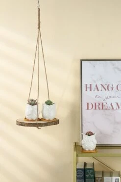 Set Van 2 Boomstam Rond Wandrek Plantenhangers - Boho Jute Houten Plantenrek - Hangpot Voor Binnen/Buiten - Hangende Bloempot Plank - Hangplant Houder - Bohemian Macrame Stijl Wandhanger - Hangplank Plant Hanger - Planthanger - Ø Rond 25-20cm -Tuingereedschaps Winkel 799x1200 81